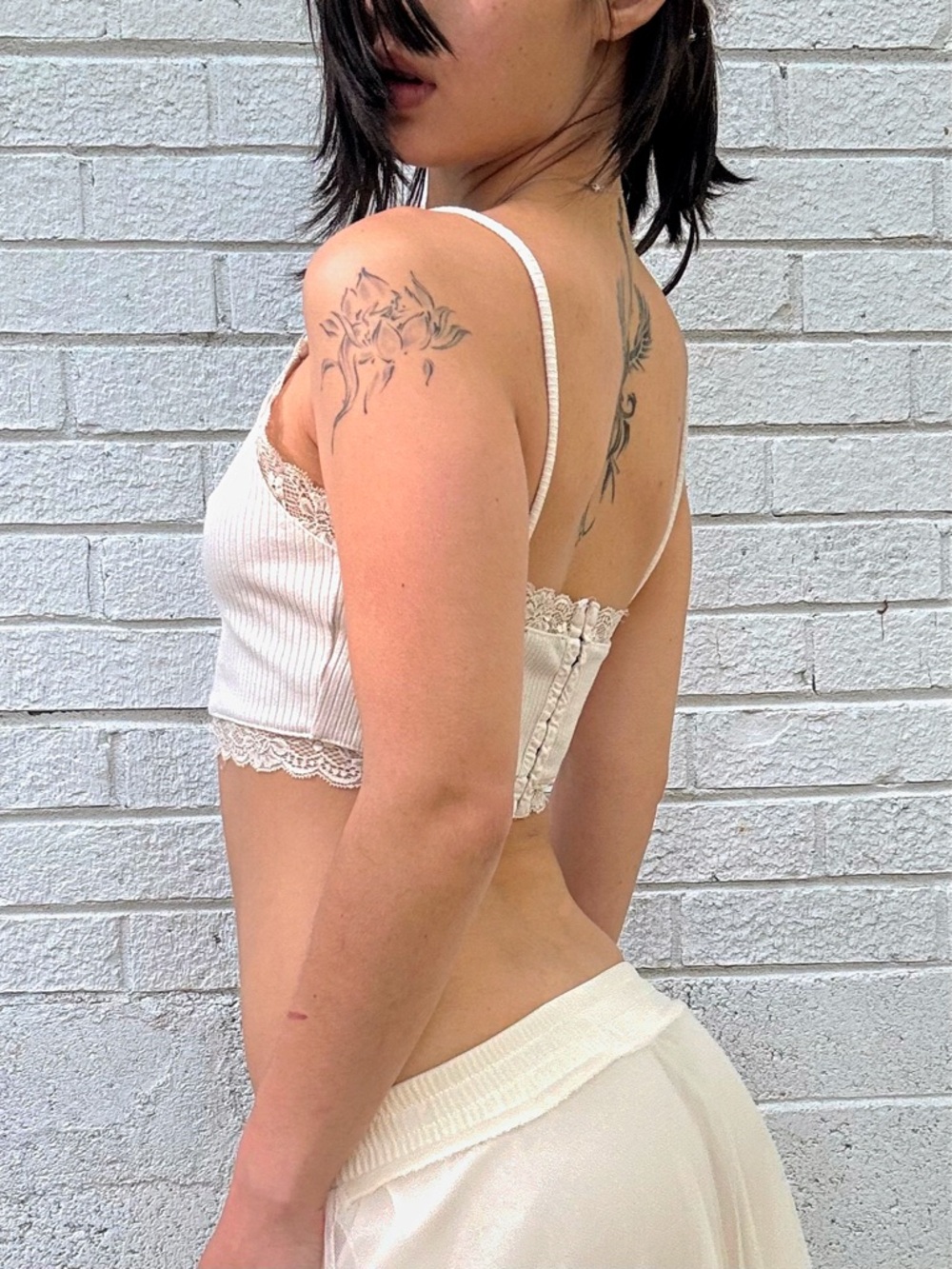 Forever 21 Cream Ribbed Lace Trim Cami Balletcore Y2K Inspired Top - Picture 2 of 5